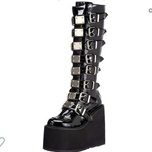 Pleaser Knee High PLatform Boots Black Pleather